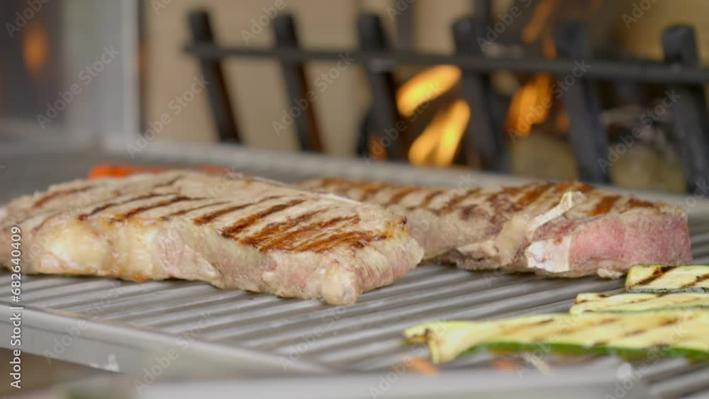 Tasty Roast Steak Beef Placed On Grill Tasty Roast Steak Beef Placed On Grill