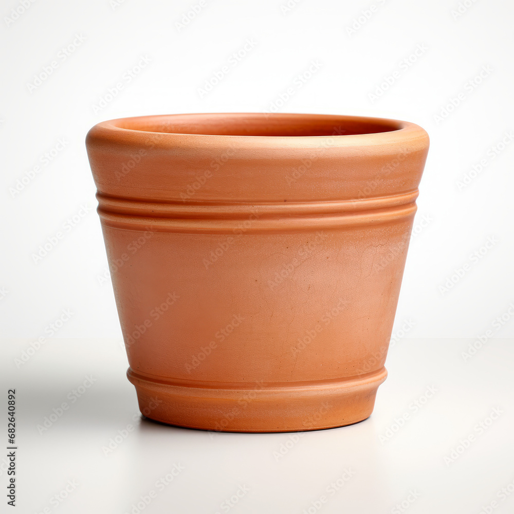 A simple empty elegant terracotta flower pot, isolated in white background A simple empty elegant terracotta flower pot, isolated in white background