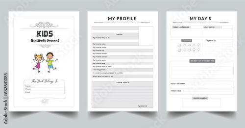 Gratitude Journal for Kids with cover page layout design with cover page layout template
