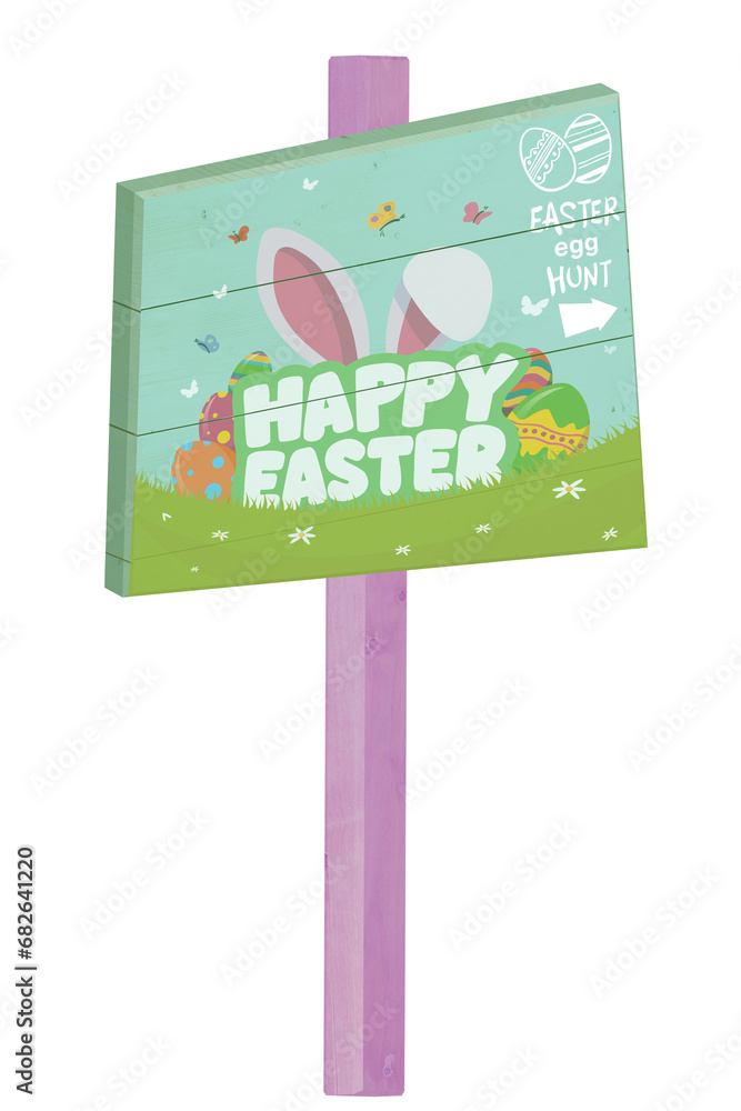 Obraz premium Digital png illustration of sign with rabbit and happy easter text on transparent background