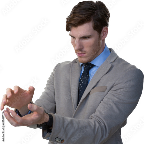 Digital png photo of caucasian businessman making gestures on transparent background photo