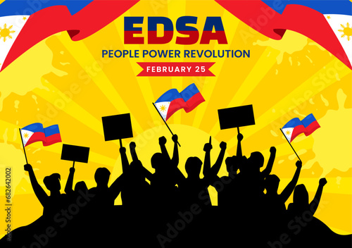 Edsa People Power Revolution Anniversary of Philippine Vector Illustration on February 25 with Philippines Flag in Holiday Flat Cartoon Background
