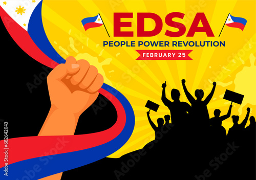 Edsa People Power Revolution Anniversary of Philippine Vector Illustration on February 25 with Philippines Flag in Holiday Flat Cartoon Background photo