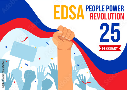 Edsa People Power Revolution Anniversary of Philippine Vector Illustration on February 25 with Philippines Flag in Holiday Flat Cartoon Background photo