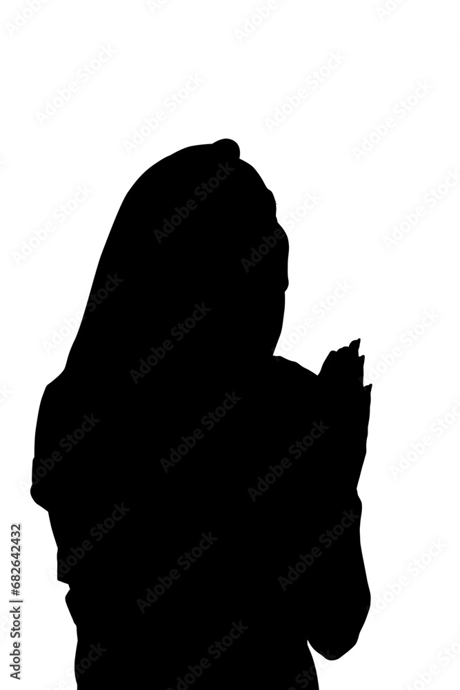 Digital png silhouette of woman with folded hands on transparent background