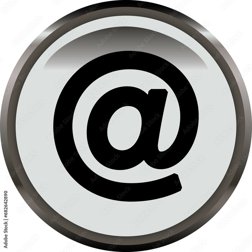 Digital png illustration of black at sign in silver circle on transparent background Digital png illustration of black at sign in silver circle on transparent background