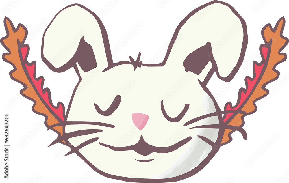 Obraz premium Digital png illustration of smiley beige rabbit with closed eyes on transparent background