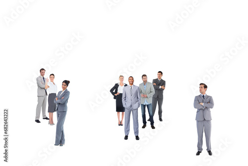 Digital png photo of group of male and female businessmen standing on transparent background