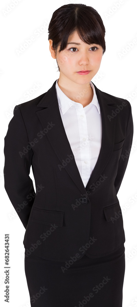 Digital png photo of serious asian businesswoman looking ahead on transparent background Digital png photo of serious asian businesswoman looking ahead on transparent background