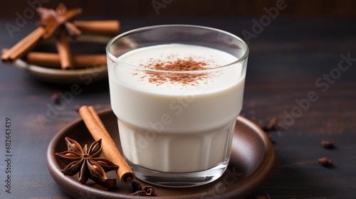 an image of a glass of creamy horchata with a sprinkle of cinnamon