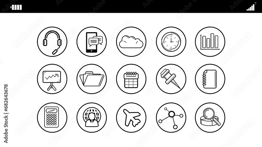 Digital png illustration of digital interface with business symbols on transparent background Digital png illustration of digital interface with business symbols on transparent background
