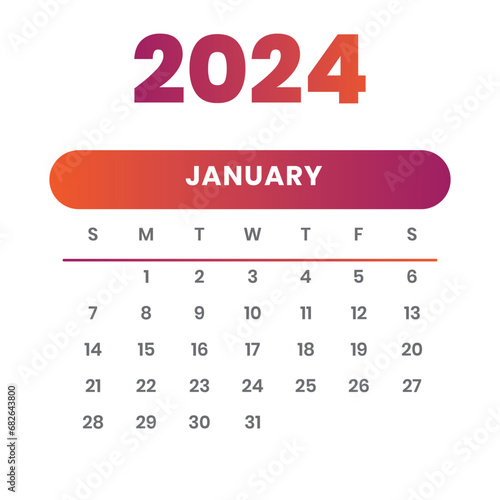 Calendar for January 2024 