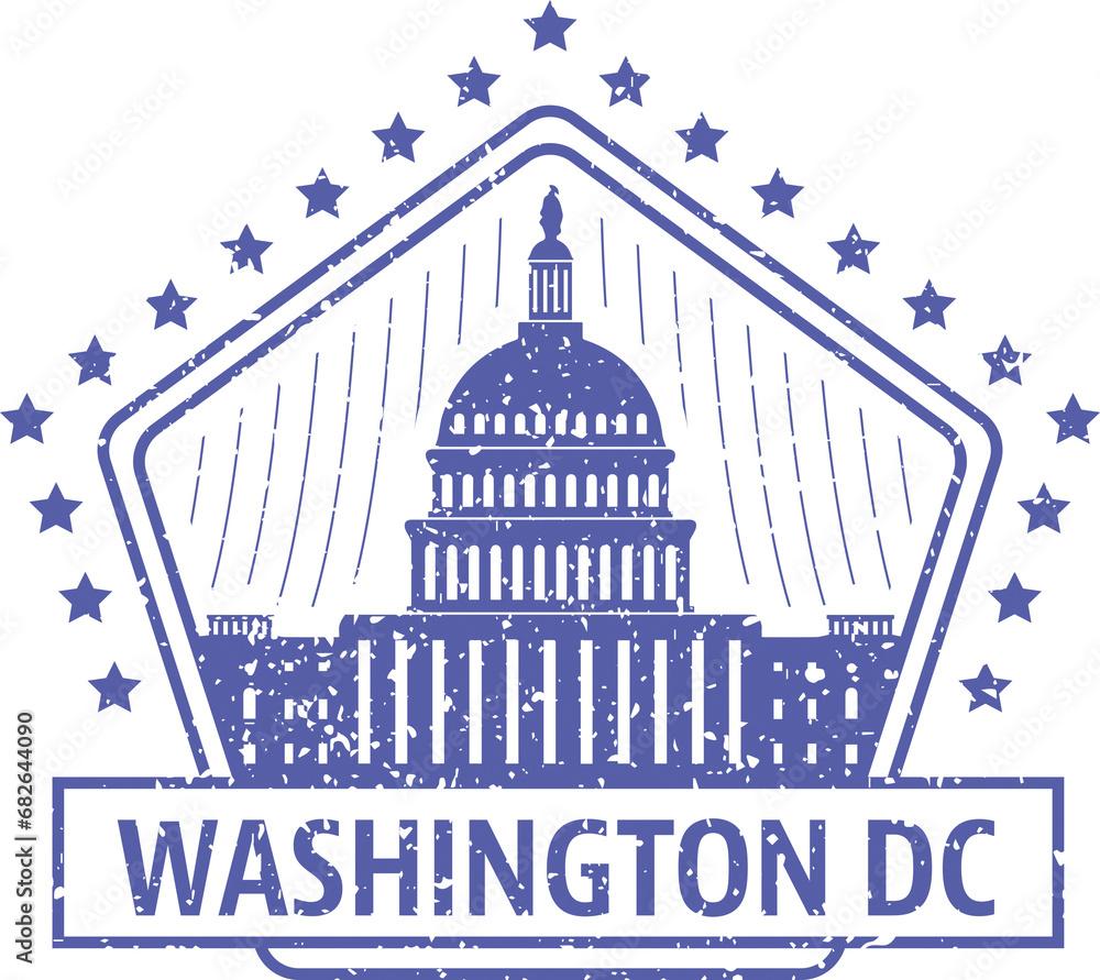 Digital png illustration of washington dc text and white house on badge on transparent background