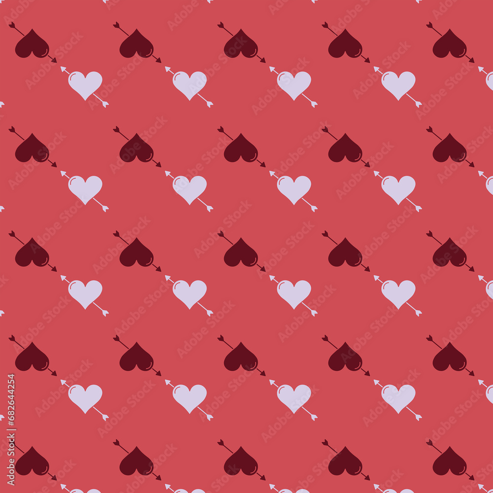 Digital png illustration of rows of red and white hearts on red and transparent background