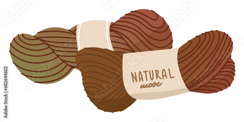Two skeins of soft natural wool for knitting. Vector illustration isolated on white background for home craft stores and postcard design. Hobbies for relaxation. Creating cozy things.