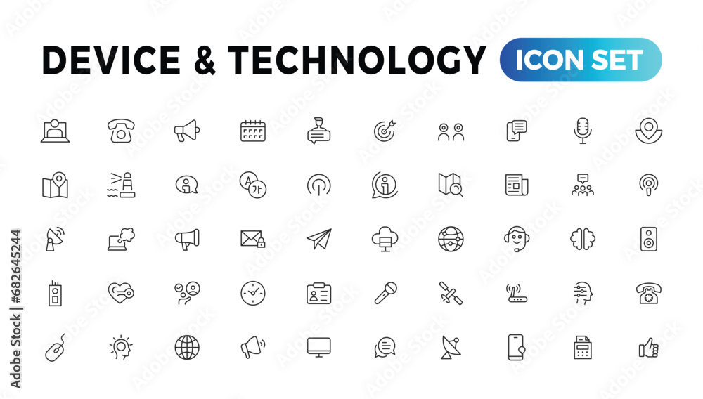 Device and Information technology line icons collection. Big UI icon set in a flat design. Thin outline icons pack