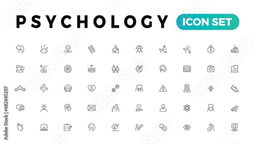 Psychology, Positive thinking line icons collection. Psychology, charity, family, happy, peace icons. UI icon set. Thin outline icons pack