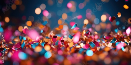 3D rendering of coloured confetti and streamers as a white New Year's background