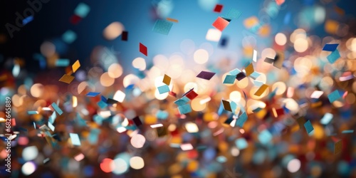 3D rendering of coloured confetti and streamers as a white New Year s background