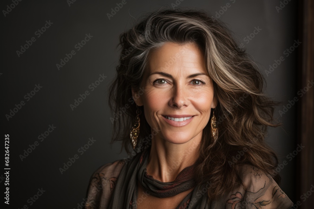 a mature woman in a side portrait, showcasing a mature woman in a side portrait, showcasing