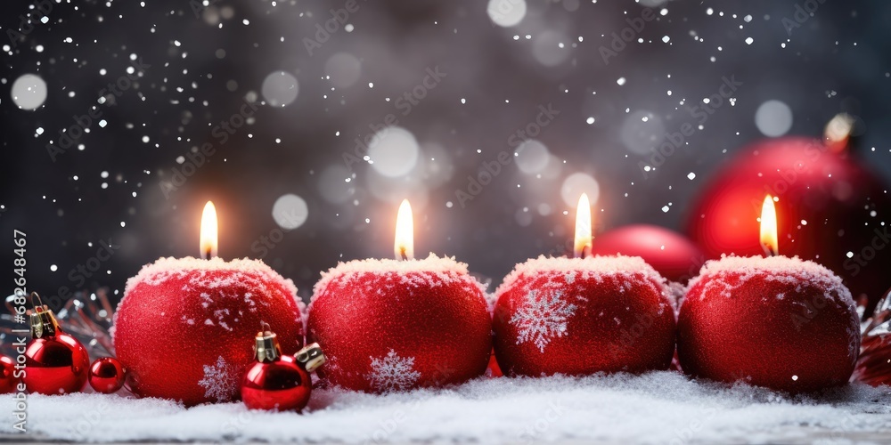 Christmas candles and lights. Christmas card. Generative AI Christmas candles and lights. Christmas card. Generative AI