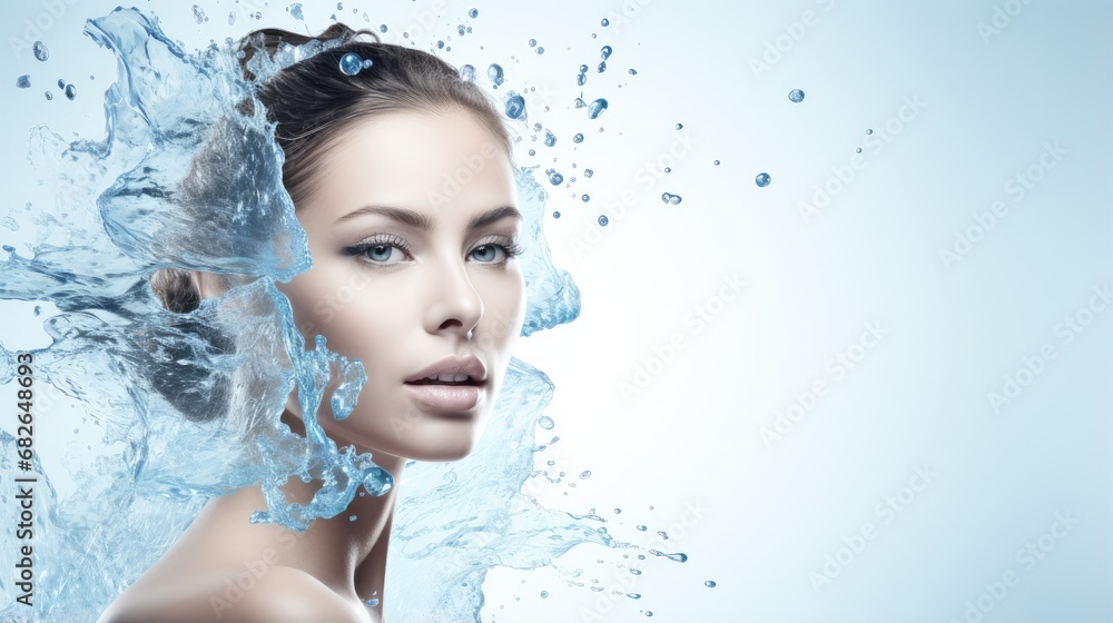 Beautiful spa woman with water splashes. Moisturizing facial skin, beauty and care Beautiful spa woman with water splashes. Moisturizing facial skin, beauty and care