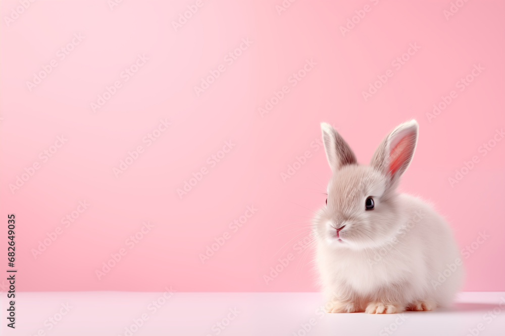 Baby bunny with pink background with space for banner text Baby bunny with pink background with space for banner text