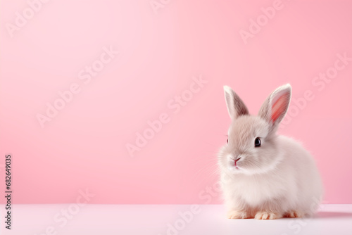 Baby bunny with pink background with space for banner text