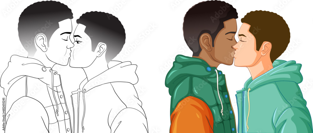 Gay couple cartoon kissing Gay couple cartoon kissing