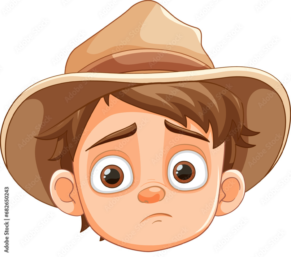 Sad Boy in Farmer Cowboy Hat