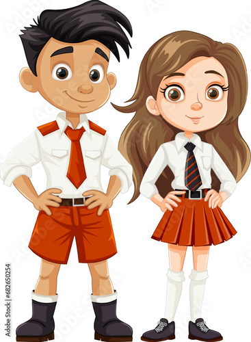 Male and Female Students in Cartoon Uniforms