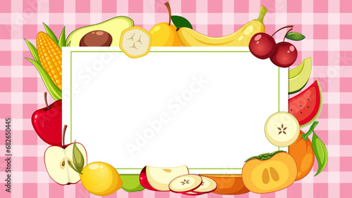 Fruit-filled Frame on Pink Plaid Background