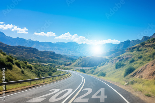 New year 2024 concept, Highway road and beautiful nature to start the new year 2024 © Atchariya63