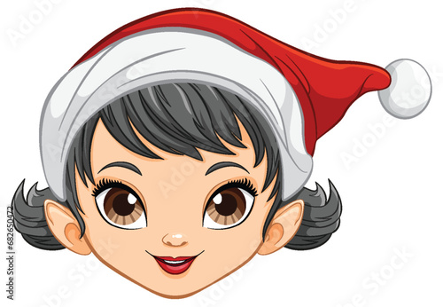 Adorable Cartoon Girl Wearing Christmas Hat