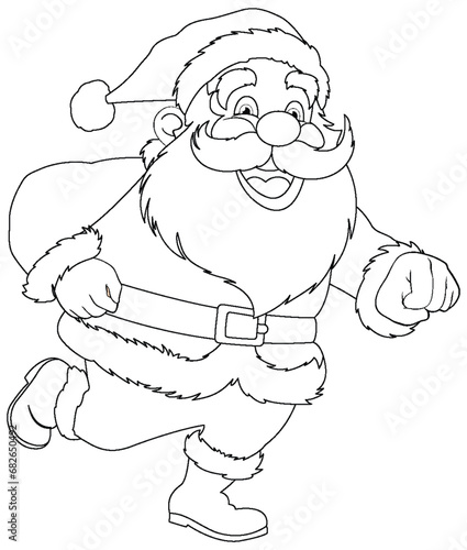 Happy Santa Claus Cartoon Character Running Outline