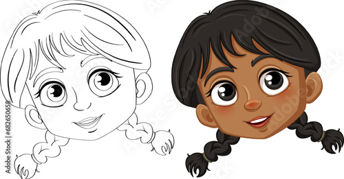 Cute Girl with Happy Smile: Cartoon Illustration