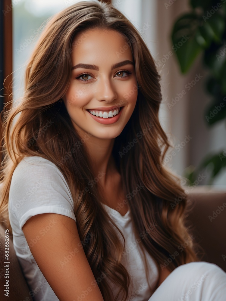 Beautiful and graceful young woman's face, AI generated