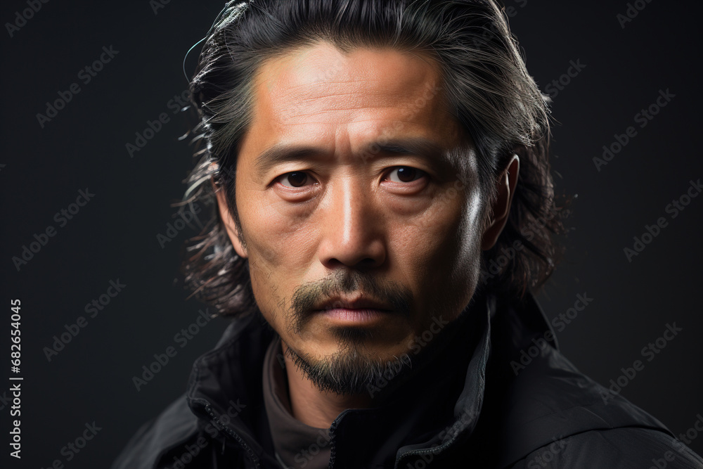 Portrait of a Japanese serious middle-aged man looking at camera, male nation shot Portrait of a Japanese serious middle-aged man looking at camera, male nation shot