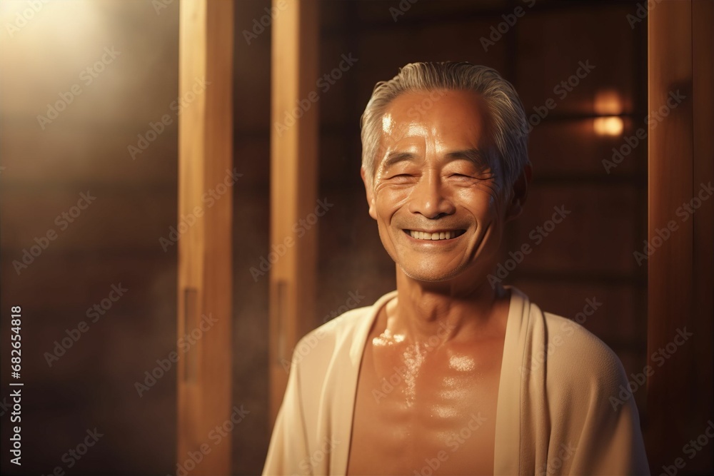 サウナでととのう日本人のシニア男性(風呂・温泉・銭湯・スパ) サウナでととのう日本人のシニア男性(風呂・温泉・銭湯・スパ)