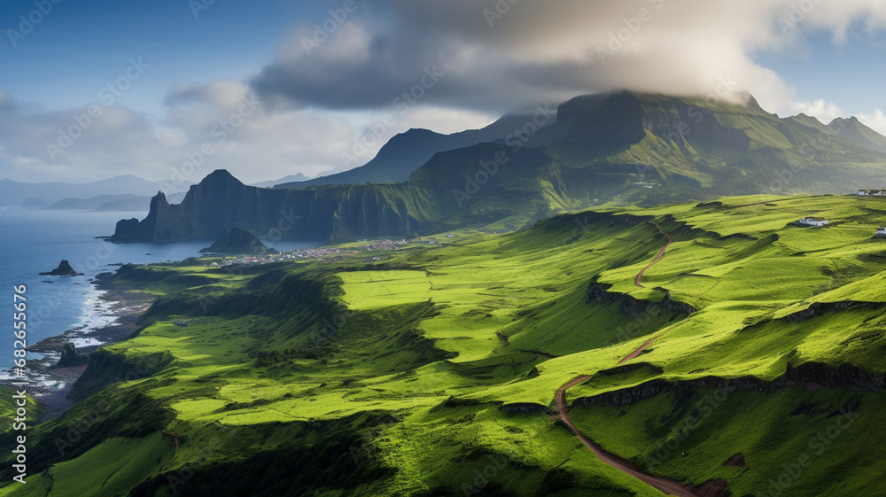 Fototapeta premium majestic Mountain landscape Ponta Delgada island Azores