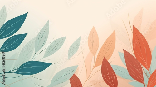 Minimalist abstract background with outline leaves with beautiful shadow