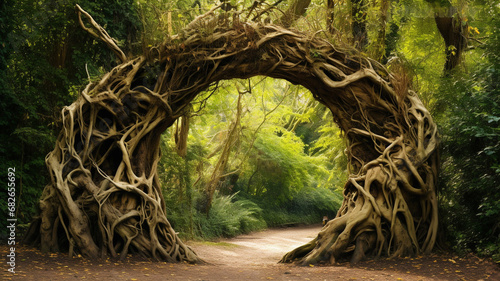 Foto Natural archway shaped by branches in the jungle