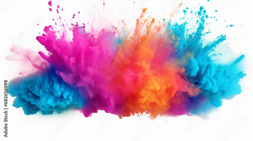 Abstract powder splatted background in colorful color on white canvas