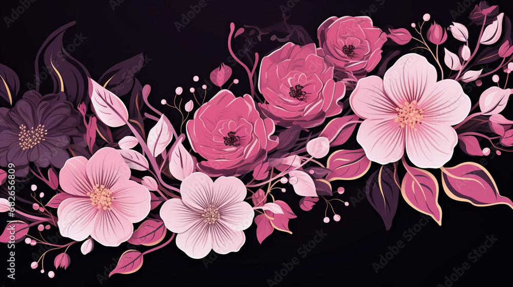 Wedding with line art floral decoration in black. Abstract background