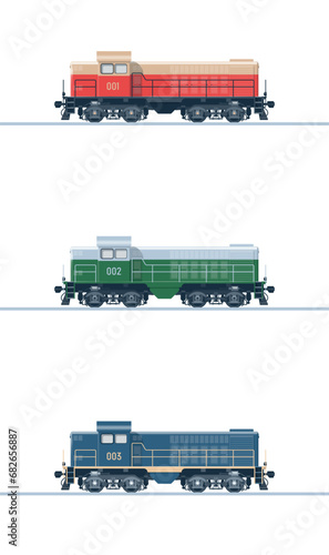 Industrial shunting diesel locomotive. Side view. Vector illustration