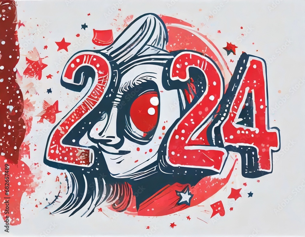 new year 2024 blue and red party graffiti