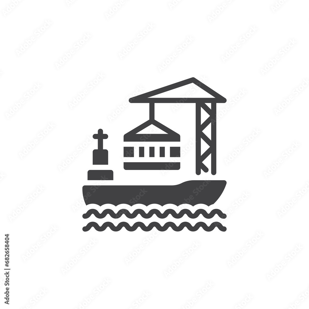 Naklejka premium Container ship loading vector icon