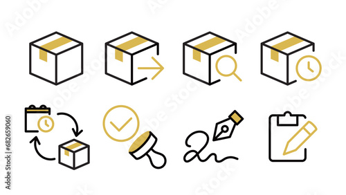 Package Delivery/Receiving Icon Set Line Width Variable