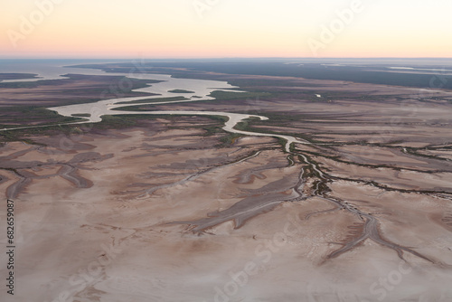 Aerial view of tidal mud flats near Derby, Kimberley region of Western Australia. photo