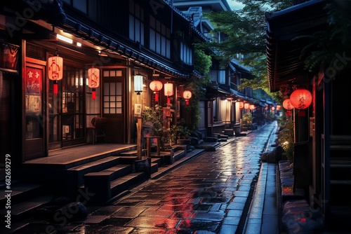 日本の京都風の夜の町並み（京都・奈良・寺院・神社） 